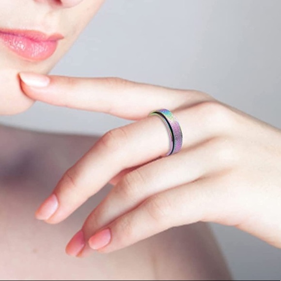 🦋3/30🦋 Fidget Spinner Ring in Rainbow glitter stainless steel - Picture 6 of 9